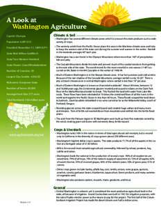 A Look at Washington Agriculture Capital: Olympia Population: 6,897,012 Founded: November 11, 1889 (42nd) State Bird: Willow Goldfinch