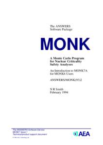 The ANSWERS Software Package MONK A Monte Carlo Program for Nuclear Criticality