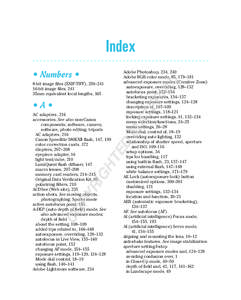 Index RI 8-bit image files (EXIF-TIFF), 239–[removed]bit image files, 241 35mm equivalent focal lengths, 165