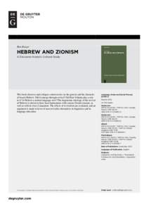 Ron Kuzar  HEBREW AND ZIONISM A Discourse Analytic Cultural Study  This book observes and critiques controversies on the genesis and the character