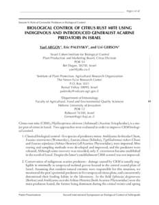 _________________________________________________________________________ Argov et al.  Session 9: Role of Generalist Predators in Biological Control BIOLOGICAL CONTROL OF CITRUS RUST MITE USING INDIGENOUS AND INTRODUCED