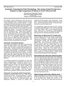 REC Newsnote #15  December 2005 Automatic Transmission Fluid Overheating: New Jersey Forest Fire Service’s Solution to High Temperature Problems in Ford F-350 and F-450