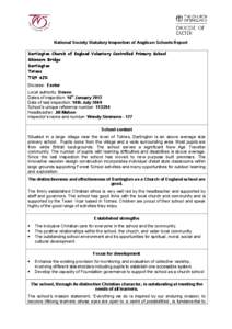 National Society Statutory Inspection of Anglican Schools Report  Dartington Church of England Voluntary Controlled Primary School Shinners Bridge Dartington Totnes TQ9 6JD 
