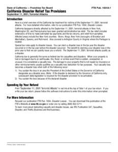 State of California — Franchise Tax Board  FTB Pub. 1034A-1 California Disaster Relief Tax Provisions September 11, 2001, Terrorist Attacks