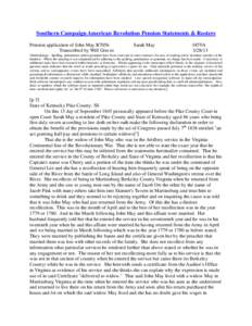 Southern Campaign American Revolution Pension Statements & Rosters Pension application of John May R7056 Transcribed by Will Graves Sarah May