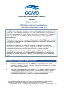 CODE COMPLIANCE MONITORING COMMITTEE (the CCMC) Guidance Note No. 2  CCMC Compliance investigations –