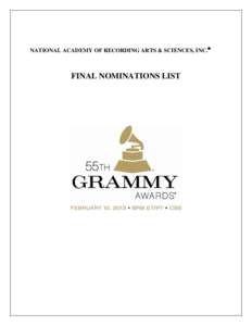 NATIONAL ACADEMY OF RECORDING ARTS & SCIENCES, INC.®  FINAL NOMINATIONS LIST