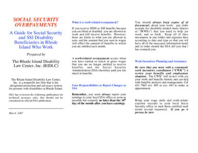 SOCIAL SECURITY OVERPAYMENTS A Guide for Social Security and SSI Disability Beneficiaries in Rhode Island Who Work