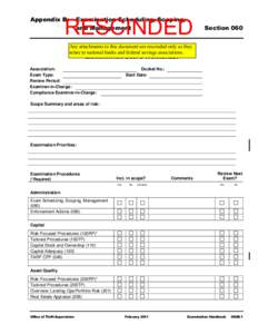 Exam Handbook 060, Appendix B, Examination Scope Worksheet, February 10, 2011