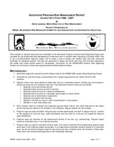 ADVENTURE PROGRAM RISK MANAGEMENT REPORT INCIDENT DATA FROM 1998 – 2007 BY DREW LEEMON, NOLS DIRECTOR OF RISK MANAGEMENT PROJECT SPONSORED BY NOLS, WILDERNESS RISK MANAGERS COMMITTEE AND ASSOCIATION FOR EXPERIENTIAL ED