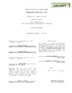 CERTIFICATION OF ENROLLMENT ENGROSSED HOUSE BILL 2487 Chapter 1, Laws of[removed]partial veto) 56th Legislature 2000 2nd Special Legislative Session