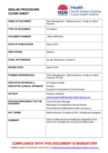 SESLHD PROCEDURE COVER SHEET NAME OF DOCUMENT Pain Management - Methoxyflurane Inhaler for Adult Patients