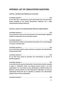 APPENDIX: LIST OF CONSULTATION QUESTIONS CHAPTER 1: RATIONALE AND PRINCIPLES OF THE REVIEW Consultation Question 1 ........................................................................................ P.26 Do you thin