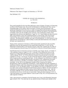 Publication Number: M-211 Publication Title: Papers of August von Gneisenau, ca[removed]Date Published: 1953 PAPERS OF AUGUST VON GNEISENAU, ca[removed]Introduction