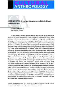 CA  LEFT BEHIND: Security, Salvation, and the Subject of Prevention KEVIN LEWIS O’NEILL University of Toronto