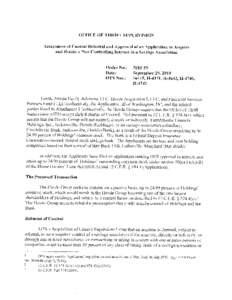 DO[removed]Acceptance of Control Rebuttal and Approval of an Application to Acquire and Retain a Non-Controlling Interest in a Savings Association - Hovde Group - Washington, DC