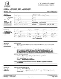 L. M. SCOFIELD COMPANY 6533 BANDINI BLVD. • LOS ANGELES, CALIFORNIASCOFIELD ROAD • DOUGLASVILLE, GEORGIAMATERIAL SAFETY DATA SHEET and WARRANTY A854 Rev