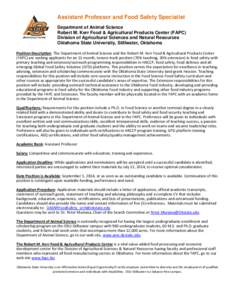 Assistant Professor and Food Safety Specialist Department of Animal Science Robert M. Kerr Food & Agricultural Products Center (FAPC) Division of Agricultural Sciences and Natural Resources Oklahoma State University, Sti