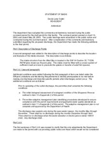 STATEMENT OF BASIS Devils Lake Outlet ND[removed]Addendum The department has evaluated the comments and testimony received during the public comment period for the draft permit for this facility. The comment period opene