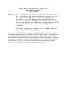 Meeting Between Staff of Prudential Regulators and Representatives of Barclays February 9, 2012 Participants: Sean Campbell (Federal Reserve Board), Juan Cardenas (Federal Reserve Bank of New York), Robert Collender (Fed