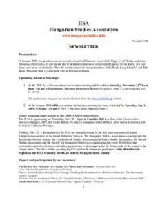 HSA Hungarian Studies Association www.hungarianstudies.info November[removed]NEWSLETTER