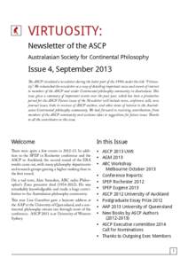 VIRTUOSITY:  Australasian Society for Continental Philosophy  Newsletter of the ASCP