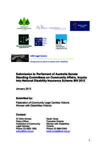 AED Legal Centre Giving access to justice to people with a disability Submission to Parliament of Australia Senate Standing Committees on Community Affairs, Inquiry into National Disability Insurance 
