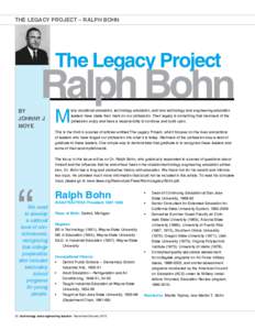 THE LEGACY PROJECT – RALPH BOHN  The Legacy Project Ralph Bohn