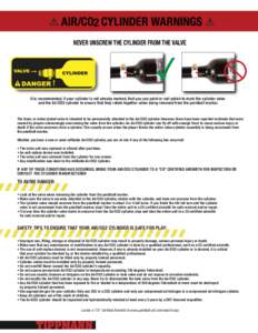 AIR/CO2 CYLINDER WARNINGS NEVER UNSCREW THE CYLINDER FROM THE VALVE It is recommended, if your cylinder is not already marked, that you use paint or nail polish to mark the cylinder valve and the Air/CO2 cylinder to ensu