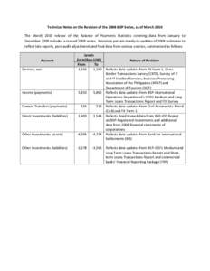 Technical Notes on the Revision of the 2008 BOP Series, as of March 2010 The March 2010 release of the Balance of Payments Statistics covering data from January to December 2009 includes a revised 2008 series. Revisions 