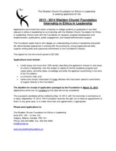 The Sheldon Chumir Foundation for Ethics in Leadership is seeking applicants for the