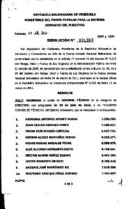 REPÚBLICA BOLIVARIANA DE VENEZUELA MINISTERIO DEL PODER POPULAR PARA LA DEFENSA DESPACHO DEL MINISTRO Caracas, U4 JUL 2Uis 2030 y 1540