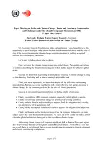 Expert Meeting on Trade and Climate Change: Trade and Investment Opportunities and Challenges under the Clean Development Mechanism (CDM) 27 April 2009, Geneva Address by Richard Kinley, Deputy Executive Secretary United