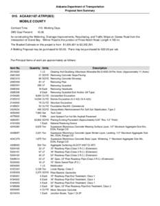 Alabama Department of Transportation Proposal Item Summary 010. ACAA61187-ATRP(003) MOBILE COUNTY Contract Time: