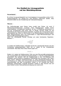 Der Einfluß des Lösungsmittels auf das Molekülspektrum Versuchsziel : Es soll der Lösungsmitteleinfluß von 6 verschiedenen Lösungsmitteln auf die >C=OValenzschwingung von Pentan-3-on und Butanon untersucht werden. 