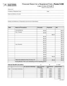 Financial Return for a Registered Party Form 3-3D Loan or Line of Credit Elections Act Section 224 (f) (Please print) ______________________________________________________________________________________________________