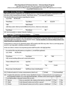 Ohio Department of Veteran Services - Veterans Bonus Program  Application for Compensation Under Ohio Constitution, Article VIII, Section 2r (Form is to be used by persons filing as survivors or representative of a veter