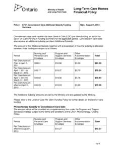 Ministry of Health and Long-Term Care Long-Term Care Homes Financial Policy