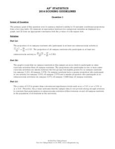 AP® STATISTICS 2014 SCORING GUIDELINES Question 1 Intent of Question The primary goals of this question were to assess a student’s ability to (1) calculate conditional proportions from a two-way table; (2) comment on 