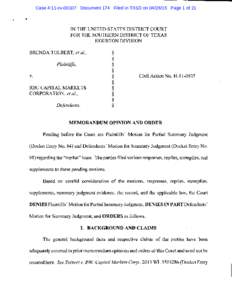 Case 4:11-cvDocument 174 Filed in TXSD onPage 1 of 21  IN THE UNITED STATES DISTRICT COURT FOR THE SOUTHERN DISTRICT OF TEXAS HOUSTON DIVISION BRENDA TOLBERT, et al.,