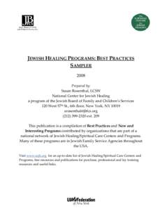 JEWISH HEALING PROGRAM: BEST PRACTICES