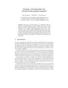 Serpent: A Proposal for the Advanced Encryption Standard Ross Anderson1