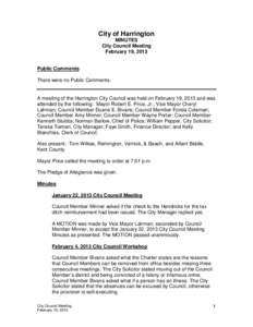 City of Harrington MINUTES City Council Meeting February 19, 2013  Public Comments