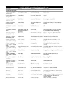 CUSEF 2013 Secondary Day Awards List Name(s) School(s)  Project Title