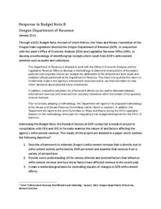 Oregon Department of Revenue Response to Budget Note B, January 2012