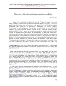 Bruno Groppo, Historiens et historiographie du communisme en Italie, revista www.izquierdas.cl, N°15, abril 2013, ISSN, ppHistoriens et historiographie du communisme en Italie Bruno Groppo*