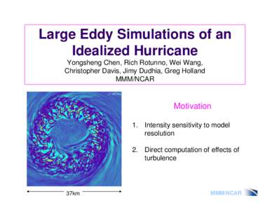 Large Eddy Simulations of an Idealized Hurricane Yongsheng Chen, Rich Rotunno, Wei Wang, Christopher Davis, Jimy Dudhia, Greg Holland MMM/NCAR