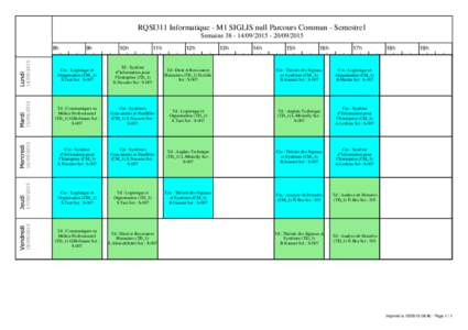 RQSI311 Informatique - M1 SIGLIS null Parcours Commun - Semestre1 Semaine8h 9h