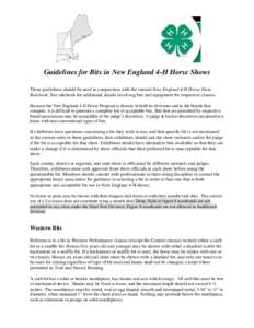 Guidelines for Bits in New England 4-H Horse Shows These guidelines should be used in conjunction with the current New England 4-H Horse Show Rulebook. See rulebook for additional details involving bits and equipment for