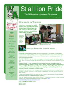 Stallion Pride The Williamsburg Academy Newsletter J A N U A R Y 1 4 ,